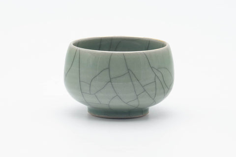 Japanese Teacup - Green Celadon Glazed Golden Horse Obori Soma-yaki Yunomi - 100ml