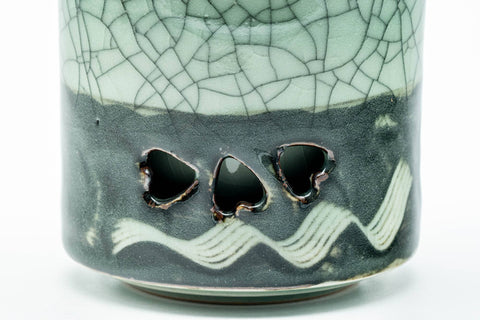 Japanese Teacup - Double-Walled Green Celadon Sakura Obori Soma-yaki Yunomi - 230ml