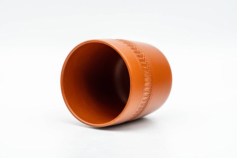 Tezumi — Japanese Teacups - Set of 5 Red Shudei Tochiri Engraved Tokoname-yaki Yunomi - 110ml — top-down view of the interior