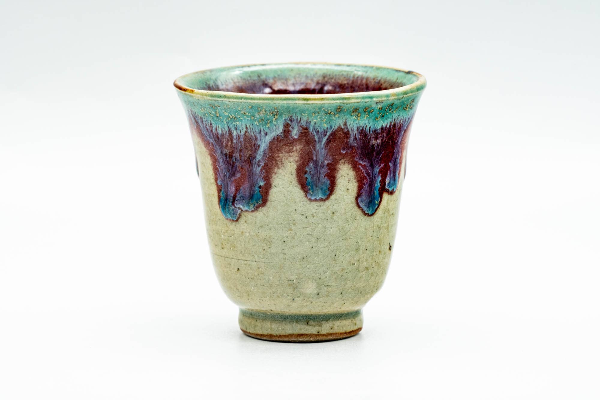 Japanese Teacup - Green Purple Drip-Glazed Yunomi - 65ml