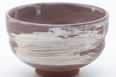 Tezumi — Japanese Matcha Bowl - Magenta Grey White Hakeme Chawan - 400ml — inverted showing the foot ring