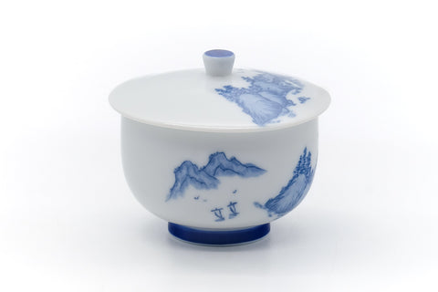 Tezumi — Japanese Teacup - Blue Mountainous Arita Lidded Yunomi - 175ml — three-quarter view