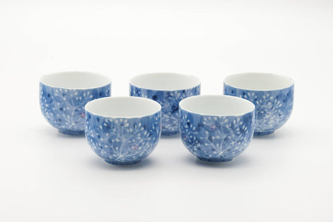 Japanese Tea Set - Blue Floral Arita-yaki Kyusu Teapot with 5 Yunomi Teacups