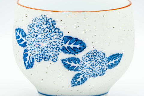 Japanese Teacup - Blue Floral White Textured Arita-yaki Yunomi - 120ml