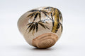 Tezumi — Japanese Matcha Bowl - 中村与平 Yohei Nakamura - Gold Bamboo Yukitake Kyo-yaki Chawan - 250ml — tipped to show the interior