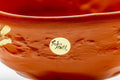 Closeup of the rim and interior of the Tokoname chawan with the maker's sticker