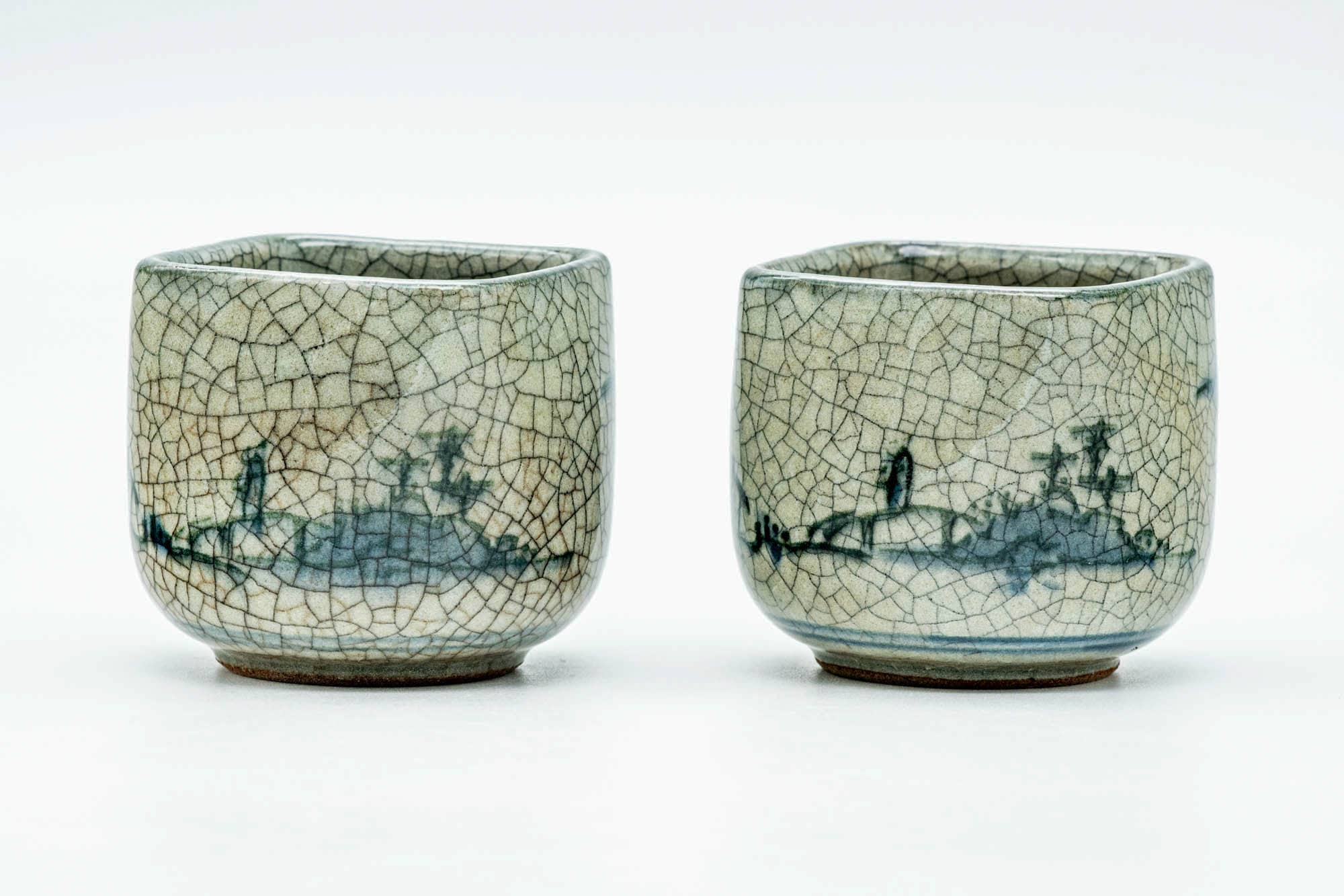 Japanese Teacups - Pair of Green Celadon Glazed Yunomi - 100ml