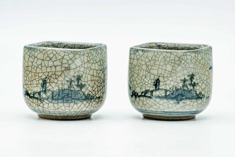 Japanese Teacups - Pair of Green Celadon Glazed Yunomi - 100ml