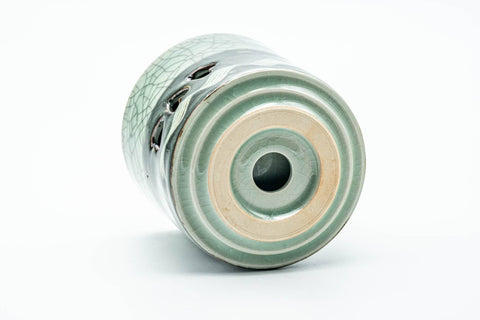 Japanese Teacup - Double-Walled Green Celadon Sakura Obori Soma-yaki Yunomi - 230ml