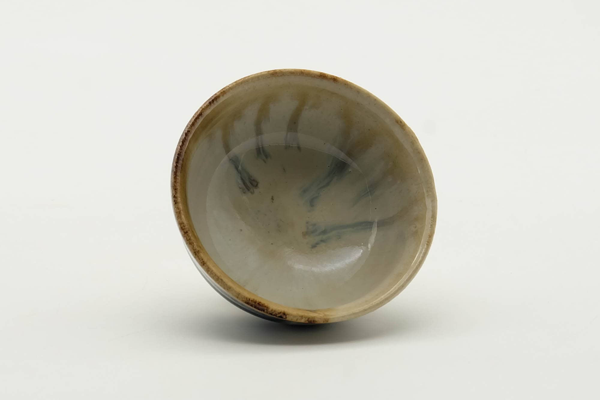 Japanese Teacup - Beige Brown Drip-Glazed Guinomi with Kiribako - 20ml