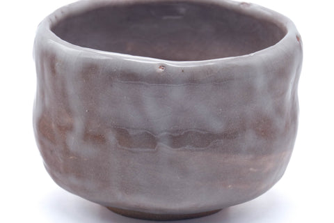 Mino-yaki chawan, closer front view emphasising the hand-formed walls and mottled glaze