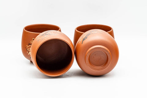 Japanese Tea Set - Floral Tokoname-yaki Kyusu Teapot with 4 Yunomi Teacups