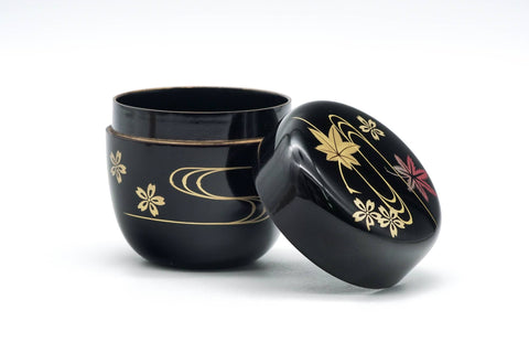 Japanese Canister - Autumn Leaves Black Lacquer Matcha Tea Caddy - 100ml