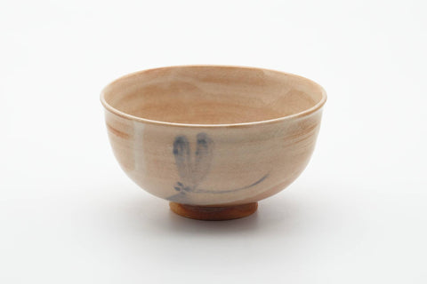 Japanese Matcha Bowl - Abstract Milky Peach Dragonfly Glazed Chawan - 330ml