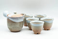 Japanese Tea Set - Beige White Glazed Hagi-yaki Do-ake Kyusu Teapot with 5 Yunomi Teacups - Tezumi