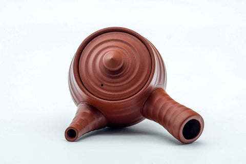 Japanese Kyusu - Spiraling Red Shudei Tokoname-yaki Ceramic Filter Teapot - 260ml