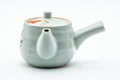 Japanese Kyusu - Red Bamboo Motif Kutani-yaki Porcelain Teapot - 370ml - rear three-quarter view with the side handle extended