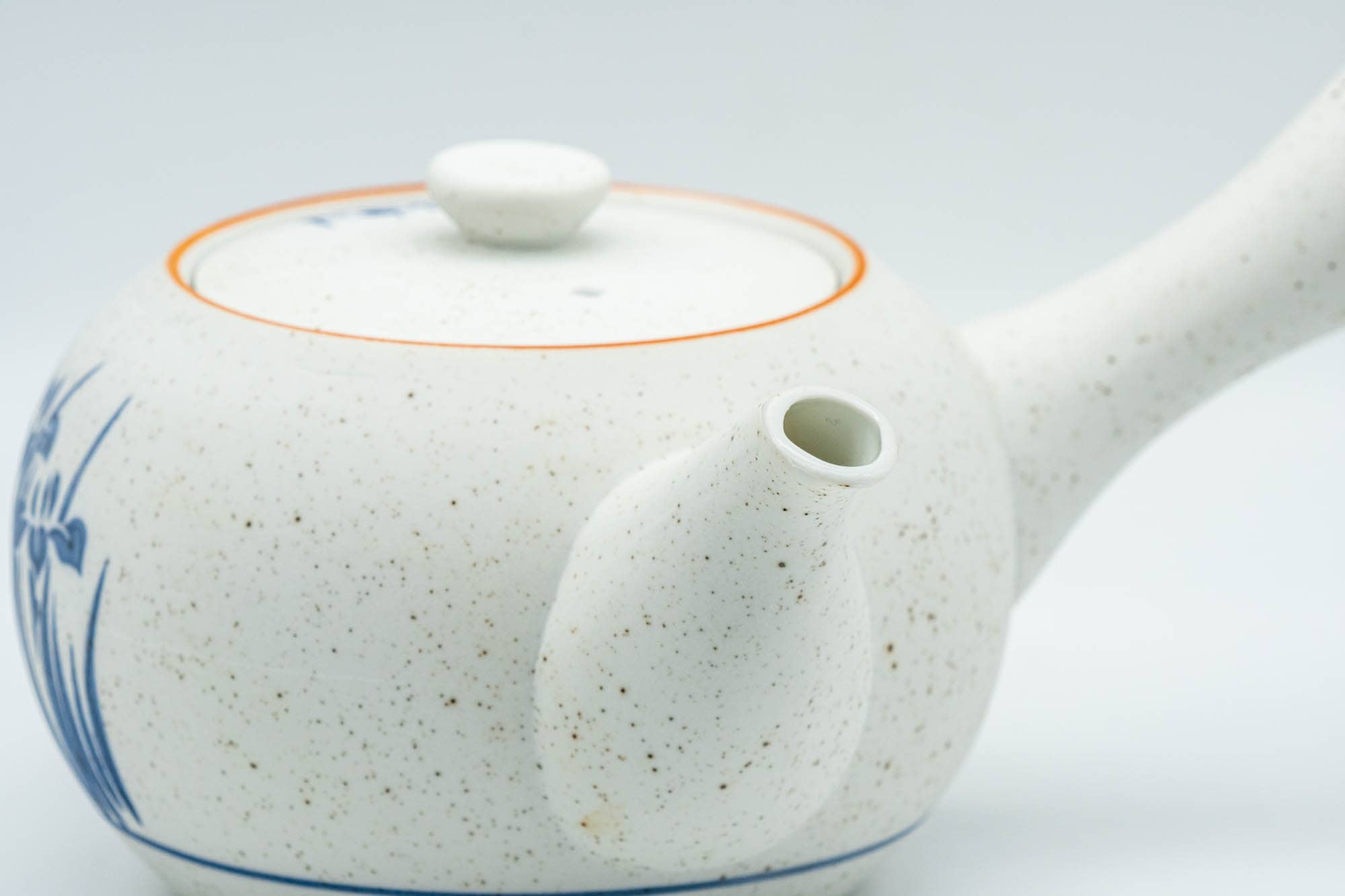 Japanese Tea Set - Blue Floral White Matte Glazed Arita-yaki Debeso Kyusu Teapot with 5 Yunomi Teacups - Tezumi