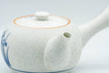 Japanese Tea Set - Blue Floral White Matte Glazed Arita-yaki Debeso Kyusu Teapot with 5 Yunomi Teacups - Tezumi
