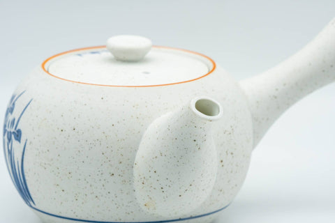 Japanese Tea Set - Blue Floral White Matte Glazed Arita-yaki Debeso Kyusu Teapot with 5 Yunomi Teacups - Tezumi