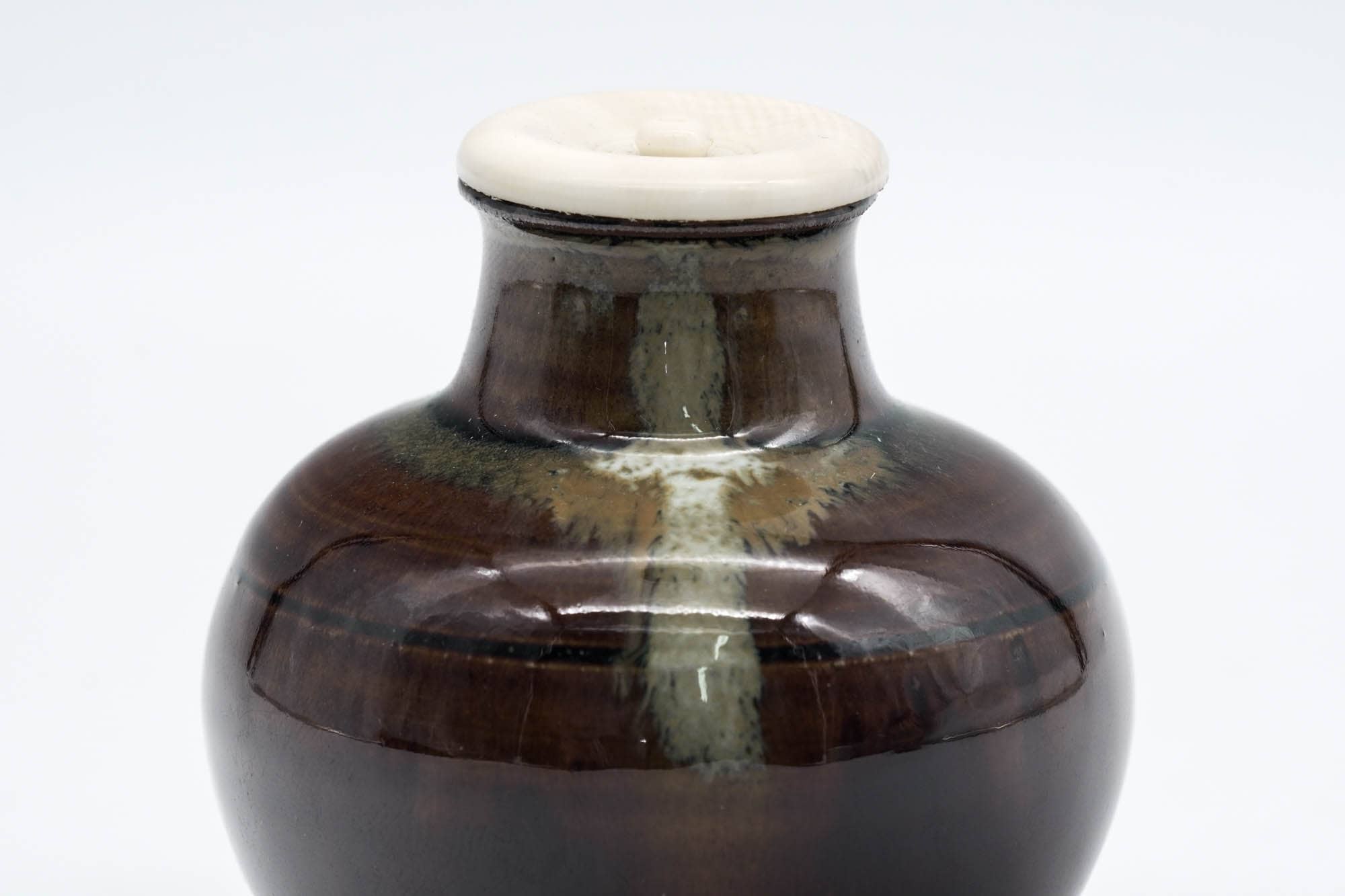 Japanese Chaire - 元永彰一 Motonaga Shōichi - Brown Drip-Glazed Marutsubo Takatori-yaki Tea Jar with Shifuku