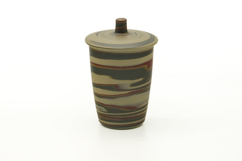 Japanese Teacup - Green Yellow Nerikomi Tokoname Lidded Yunomi - 120ml