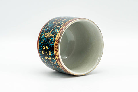 Japanese Teacup - 九谷焼 Floral Aochibu Kutani-yaki Porcelain Yunomi  - 150ml