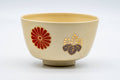 Tezumi — Japanese Matcha Bowl - Beige Floral Kyo-yaki Hantsutsu-gata Chawan - 300ml — front view