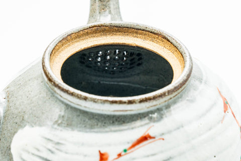 Japanese Tea Set - Grey White Hakeme Brush Glazed Kyusu Teapot with 5 Yunomi Teacups