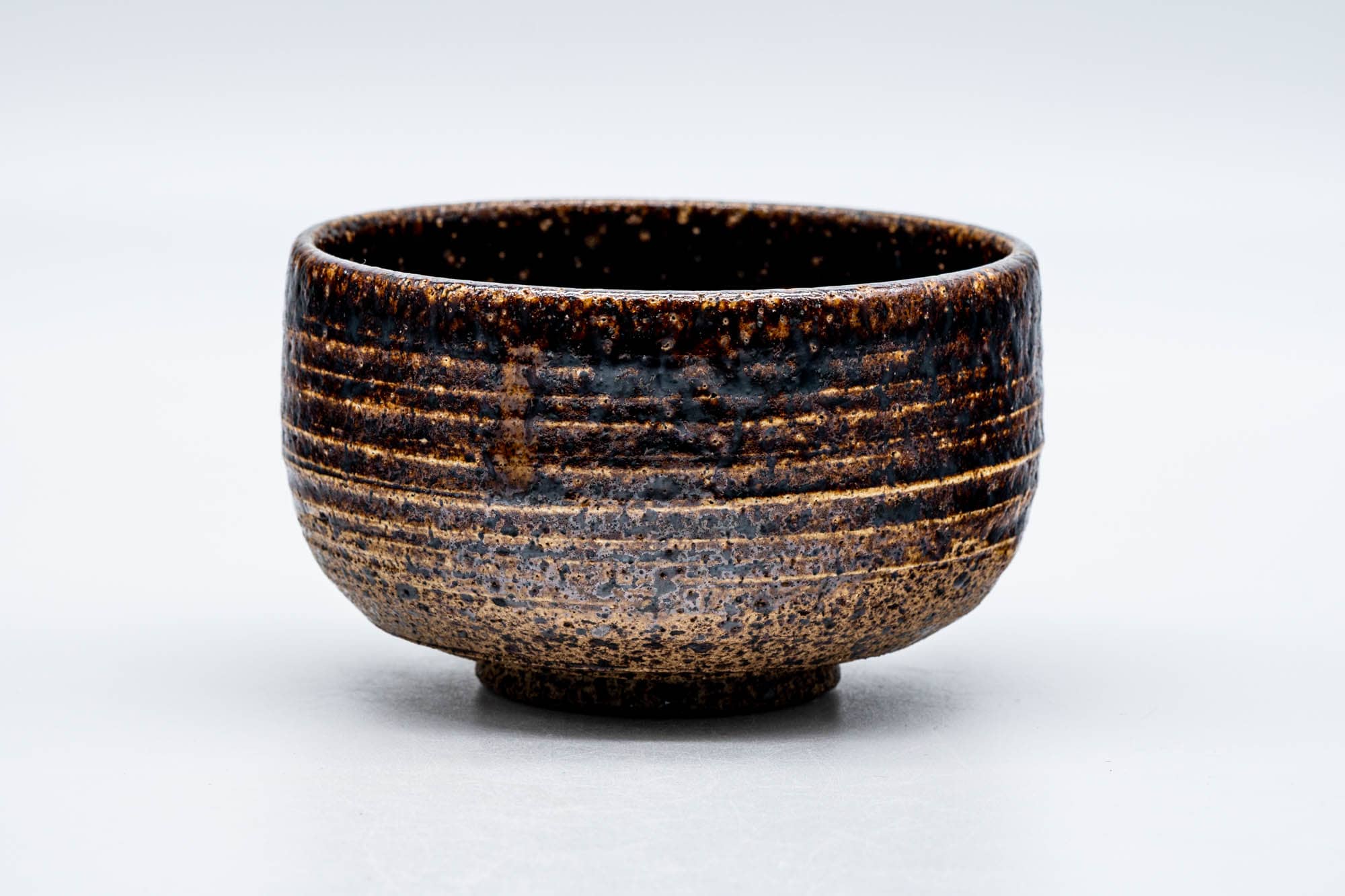 Japanese Matcha Bowl - Brown Speckled Spiraling Earthy Chawan - 300ml