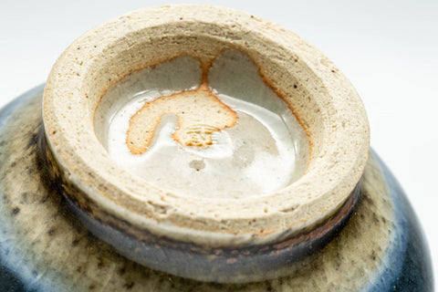 Tezumi — Japanese Teacup - Black Blue Glazed Exterior Beige Interior Yunomi - 70ml — inverted showing the foot ring