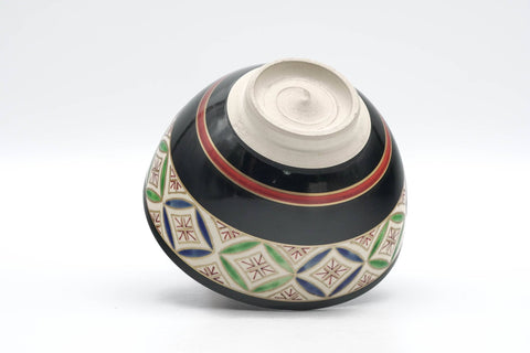 Japanese Matcha Bowl - Geometric Black Glazed Kyo-yaki Chawan - 200ml