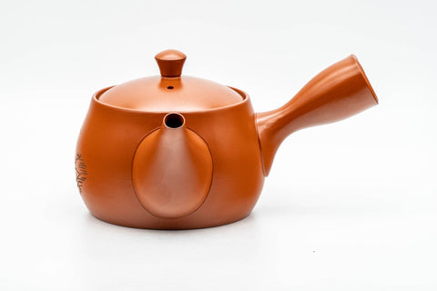 Tezumi — Japanese Kyusu - Large Mountain Engraved Tokoname-yaki Teapot - 550ml — three-quarter view from the opposite side
