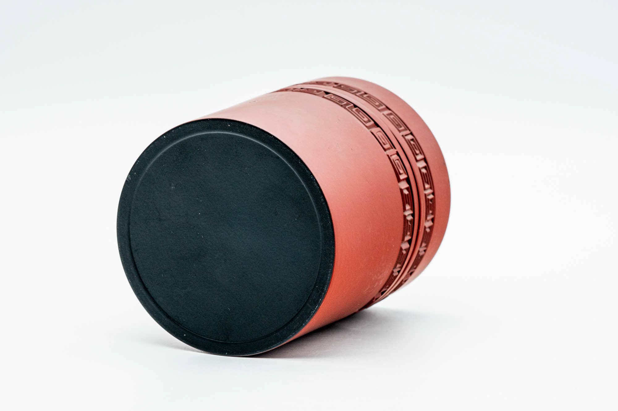 Japanese Chazutsu - Village Landscape Engraved Red Lacquer Tea Canister - 300ml
