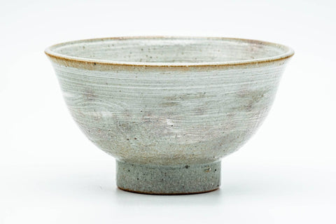 Japanese Matcha Bowl - Grey White Hakeme Textured Komogai-nari Chawan with Wooden Tomobako Box - 350ml