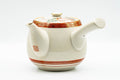 Japanese Kyusu - Red Gold White Chrysanthemums Kutani-yaki Debeso Teapot - 550ml - side profile view of the teapot body