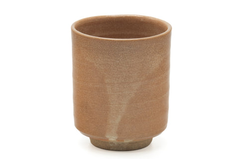 Tezumi — Japanese Teacup - Beige Cream Glazed Hagi Yunomi - 210ml — tipped to show the interior
