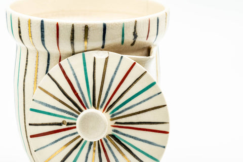 Japanese Houhin - Colorfully Striped Collared Do-ake Teapot - 250ml - Tezumi