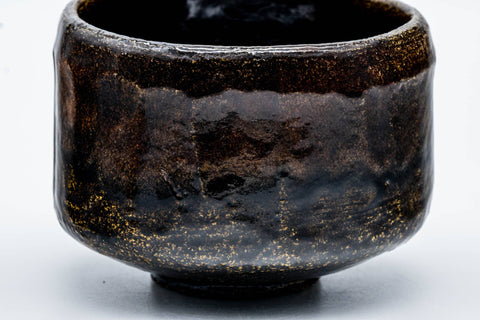 Japanese Matcha Bowl - 手 Faceted Black Amber Glazed Raku Chawan - 300ml