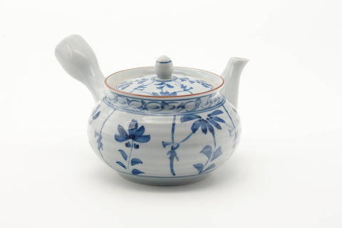 Japanese Kyusu - Floral Blue White Porcelain Arita-yaki Teapot - 350ml