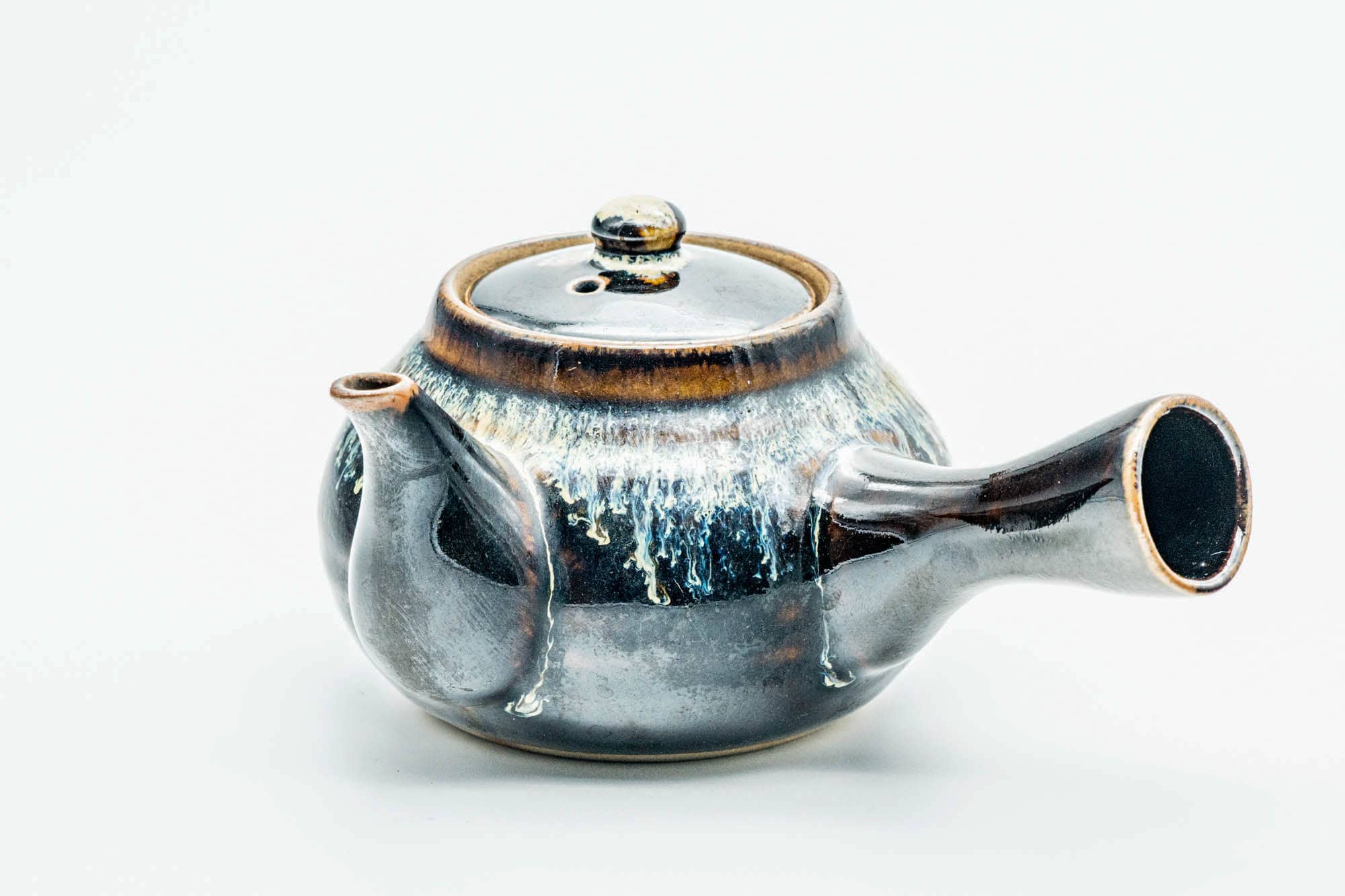 Japanese Kyusu - Jet Black Hare's Fur Drip-Glazed Ceramic Filter Teapot - 200ml