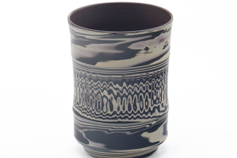 Tezumi — Japanese Teacup - Grey White Nerikomi Tochiri Tokoname Yunomi - 190ml — tipped to show the interior