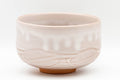 Japanese Matcha Bowl - Milky Pink Drip-Glazed Kyo-yaki Chawan - 400ml - three-quarter view of the bowl