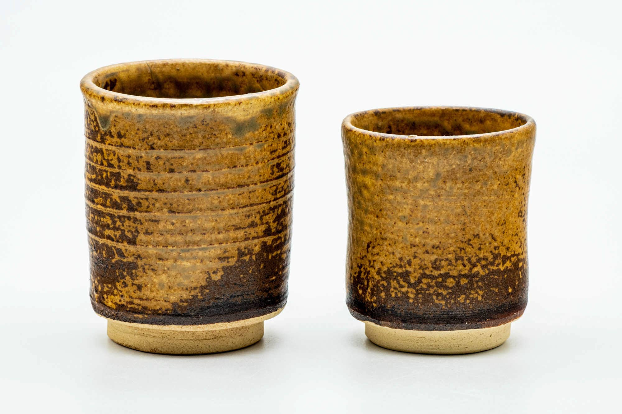 Japanese Teacups - Pair of Brown Yellow Drip-Glazed Meoto Yunomi