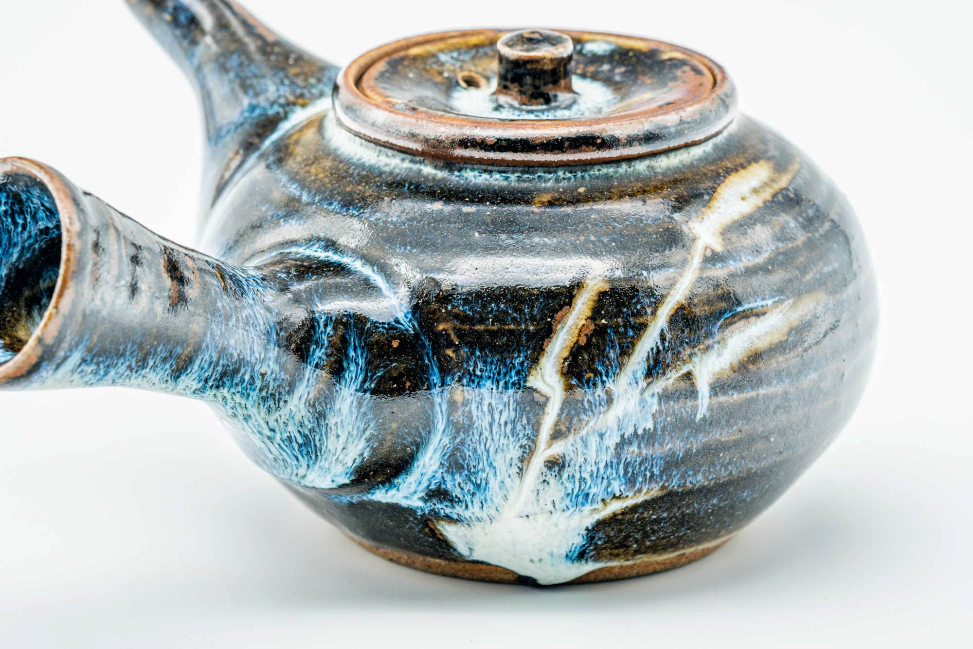Japanese Kyusu - Spiraling Brown Blue Glazed Do-ake Teapot - 250ml