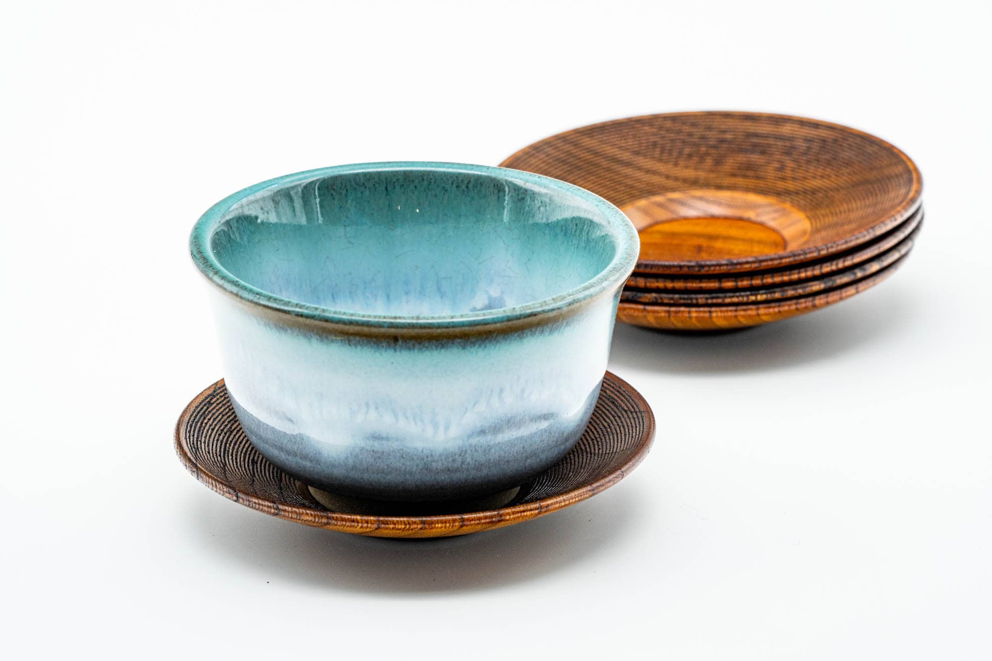 Japanese Chataku - Set of 5 Small Spiraling Woodgrain Tea Saucers