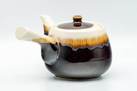 Japanese Kyusu - Brown Yellow Drip-Glazed Debeso Teapot - 275ml - Tezumi
