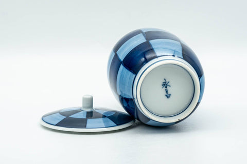 Japanese Teacup - Blue Checkered Arita-yaki Lidded Yunomi - 150ml - Tezumi