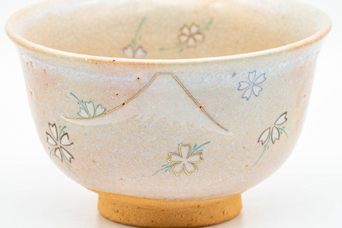 Japanese Matcha Bowl - Mt. Fuji Sakura Cherry Blossoms Kyo-yaki Chawan - 300ml - Tezumi