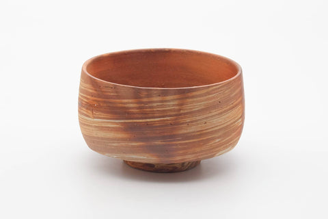 Japanese Matcha Bowl - Orange Rice Straw Hidasuki Marbled Nerikomi Bizen-yaki Chawan - 400ml